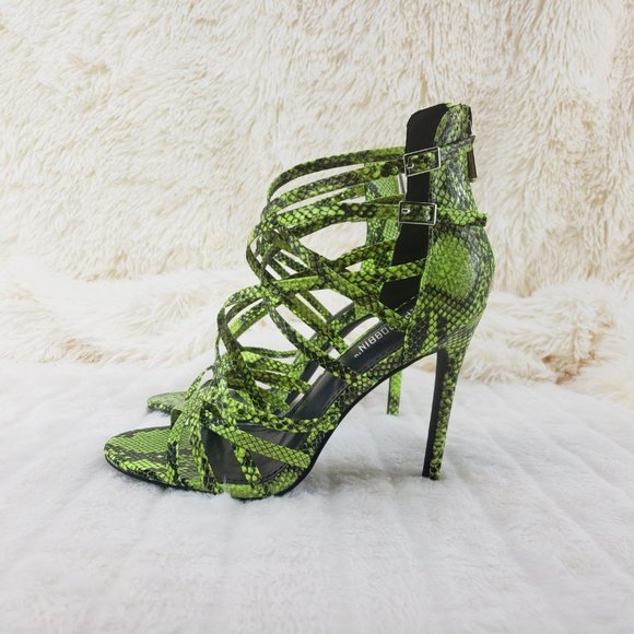 Lime Green Strappy High Heels Shoes Percy - Picture 6 of 9